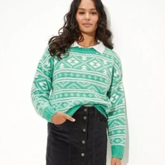 American Eagle Snowdrift Fair Isle Chunky Sweater Green Nordic Womens Size Small - Picture 1 of 5